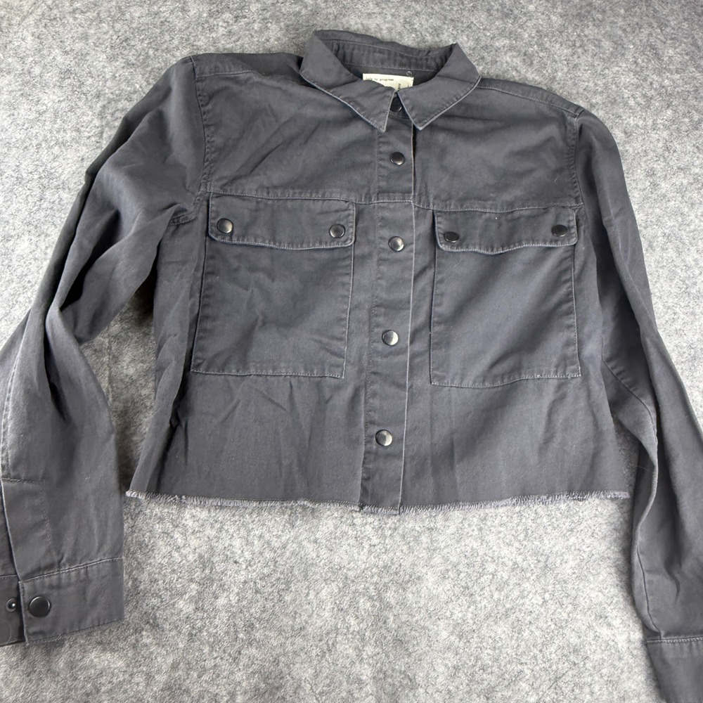 Life in Progress Womens Cropped Utility Jacket Charcoal Gray Cotton Twill Large